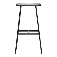 Sleek black bar stool with a smooth gray seat, featuring minimalist design and clean lines. Perfect for modern spaces.