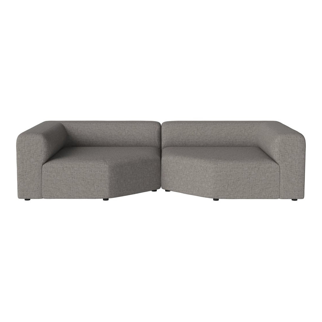 Gray sectional sofa with a minimalist design and soft textured upholstery, perfect for modern decor.