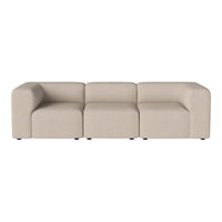 Beige modular sofa with a sleek, minimalist design and smooth fabric texture. Ideal for modern living rooms.