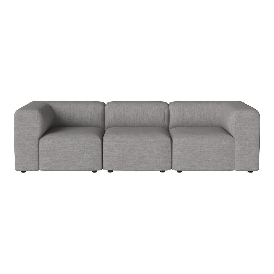 Gray modular sofa with clean lines and textured fabric, featuring a modern minimalist design.