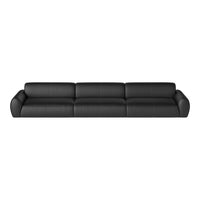 Stylish black leather sectional sofa with a smooth, modern finish and minimalistic design. Perfect for contemporary decor.