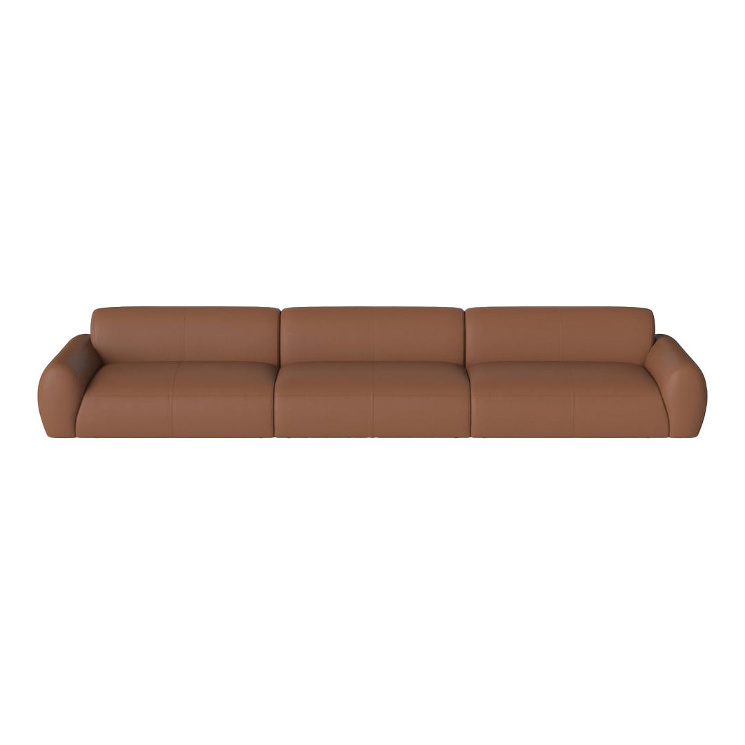Brown leather sectional sofa with smooth texture and modern, minimalist design. Perfect for contemporary spaces.
