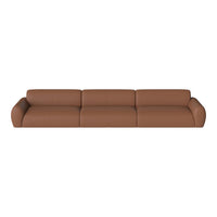 Brown leather sectional sofa with smooth texture and modern, minimalist design. Perfect for contemporary spaces.