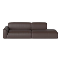 Brown leather sectional sofa with a sleek, modern design and smooth texture against a white background.