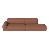 Brown leather sofa with smooth, minimalistic design and subtle stitching details for modern interiors.