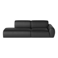 Black leather sectional sofa with smooth, minimalist design and subtle stitching details. Modern and stylish upholstery.