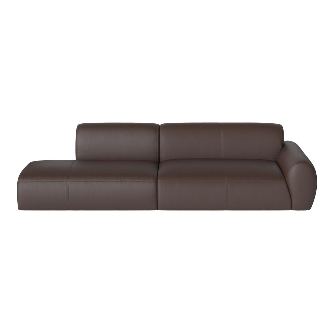 Brown leather modular sofa with a smooth texture and modern design, perfect for stylish living spaces.