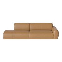 Tan leather sofa with smooth texture and sleek design, perfect for modern interiors.