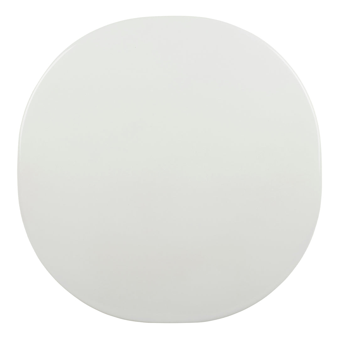 Glossy white round surface with a smooth finish, ideal for minimalist tableware or decor accents.