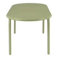 Light green modern table with a smooth, glossy finish and rounded edges. Ideal for contemporary decor.
