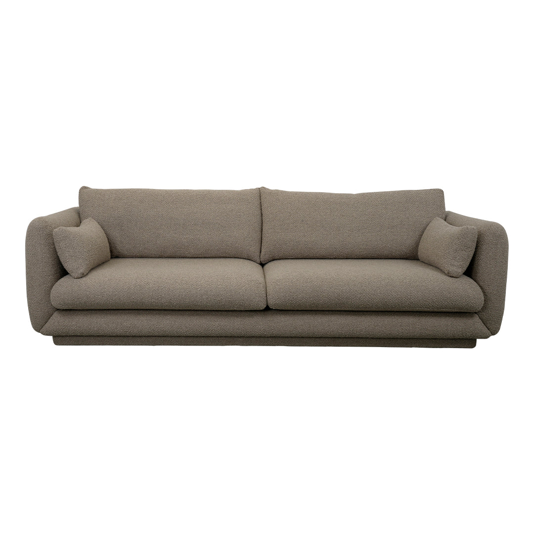 Light brown, textured sofa with plush cushions and a modern, minimalist design. Perfect for contemporary spaces.