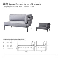 Gray two-seater sofa with clean lines and a textured, button-tufted back in a minimalist design.