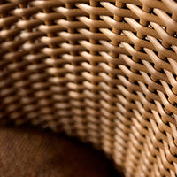 Close-up of woven rattan pattern in light brown tones, highlighting intricate details and textures.