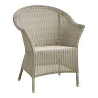 Light gray wicker chair with a smooth, rounded back and subtle textured pattern. Ideal for outdoor or indoor decor.