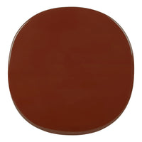 Ceramic plate in rich terracotta brown, smooth glossy finish, round shape, minimalistic design.