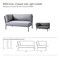Gray two-seater sofa with clean lines and subtle fabric texture, perfect for modern living spaces.