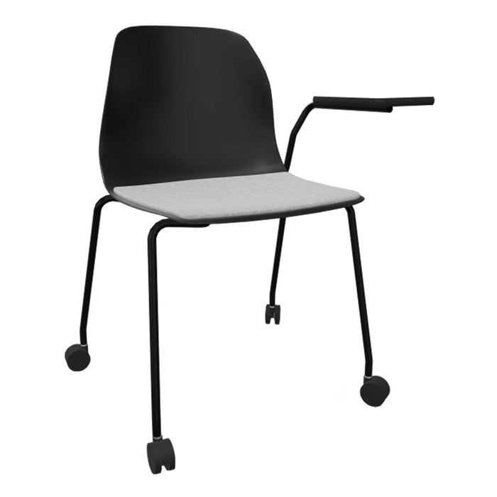 Pelican 08 Chair - Left Fixed Tablet - 4 Leg, Black Lacquered Metal w/ Casters - Seat Upholstered