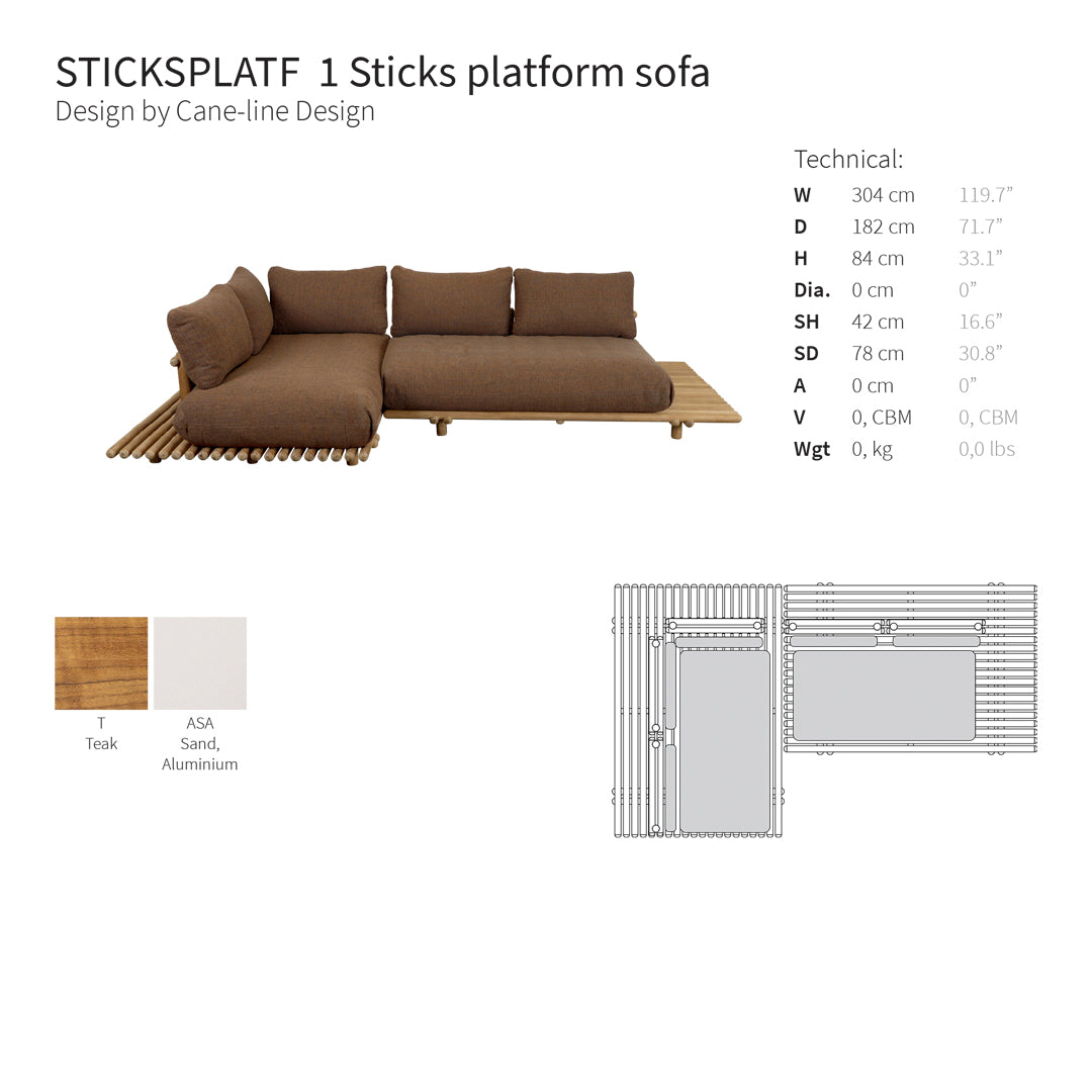 Brown sectional sofa with wooden slat base, featuring a sleek, contemporary design. Perfect for modern outdoor spaces.