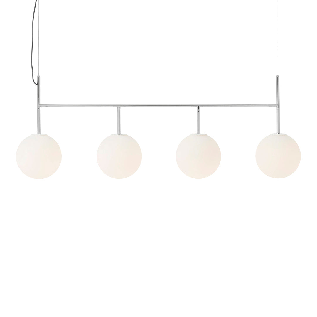 White globe pendant light with a sleek silver frame, perfect for modern decor.