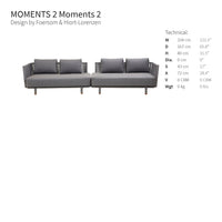 Modern gray sofa with clean lines and soft cushions, featuring a simple, elegant design on wooden legs.