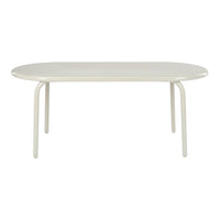 Elegant oval white table with smooth finish and minimalist design, showcasing a neutral color palette.