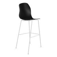 Black modern bar stool with a sleek design and white metal legs, ideal for contemporary spaces.