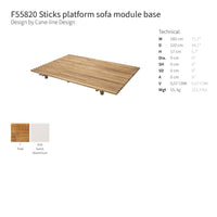 Wooden platform sofa module base in natural finish with smooth texture. Features a light brown color and simple, clean design.