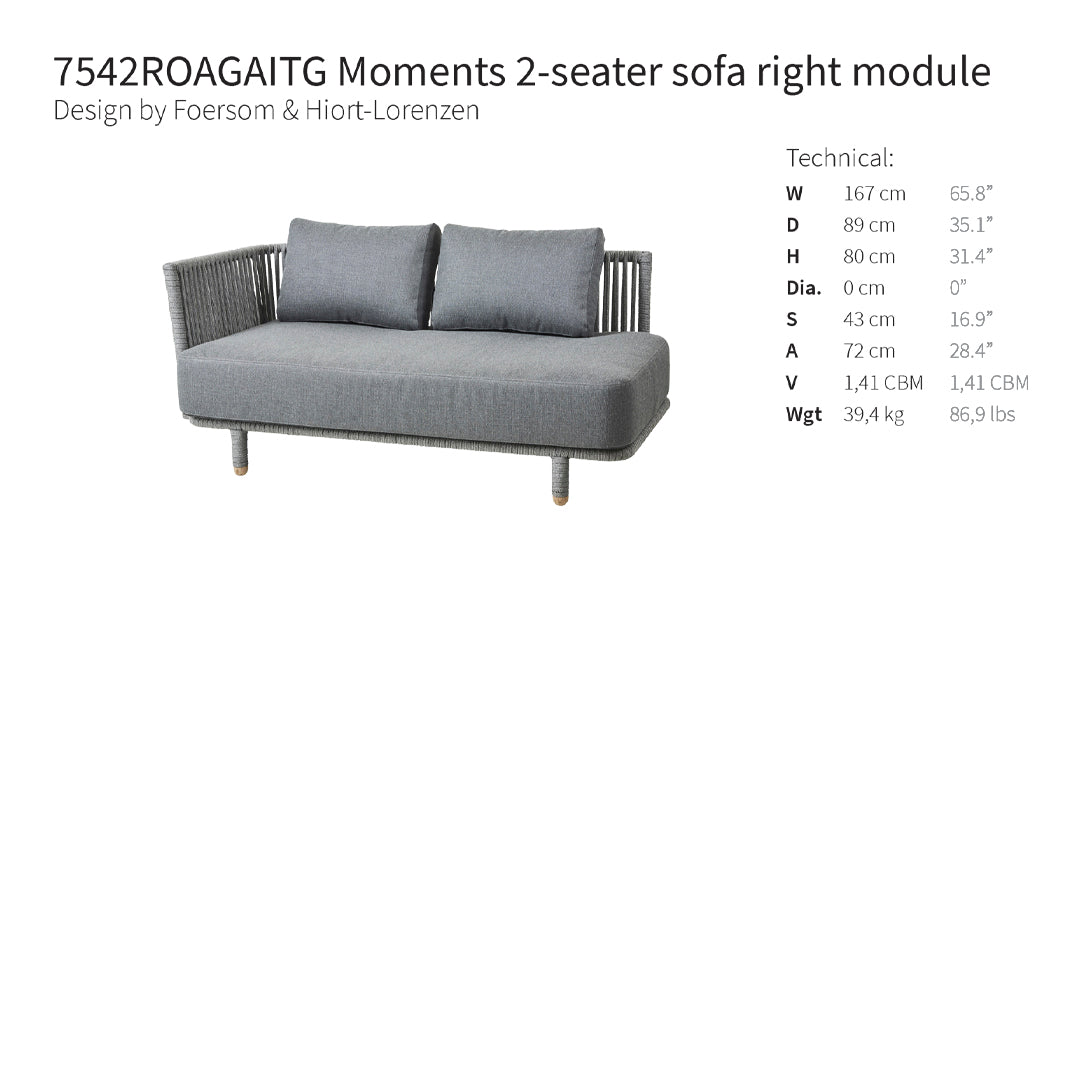 Gray 2-seater sofa with textured cushions and sleek, contemporary lines. Ideal for modern outdoor spaces.