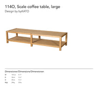 Light wooden coffee table with a natural finish and simple, clean lines, featuring two spacious shelves.