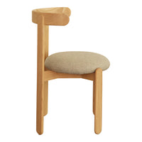 Light wood chair with a beige upholstered seat and simple, modern design.