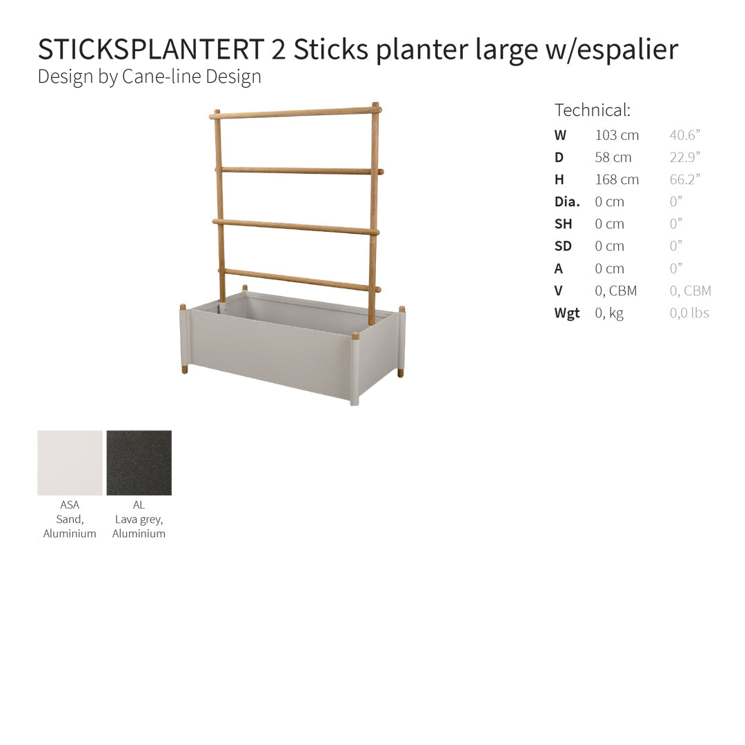 "Stylish large planter in soft grey with natural wooden accents and a sleek design, perfect for modern gardens."