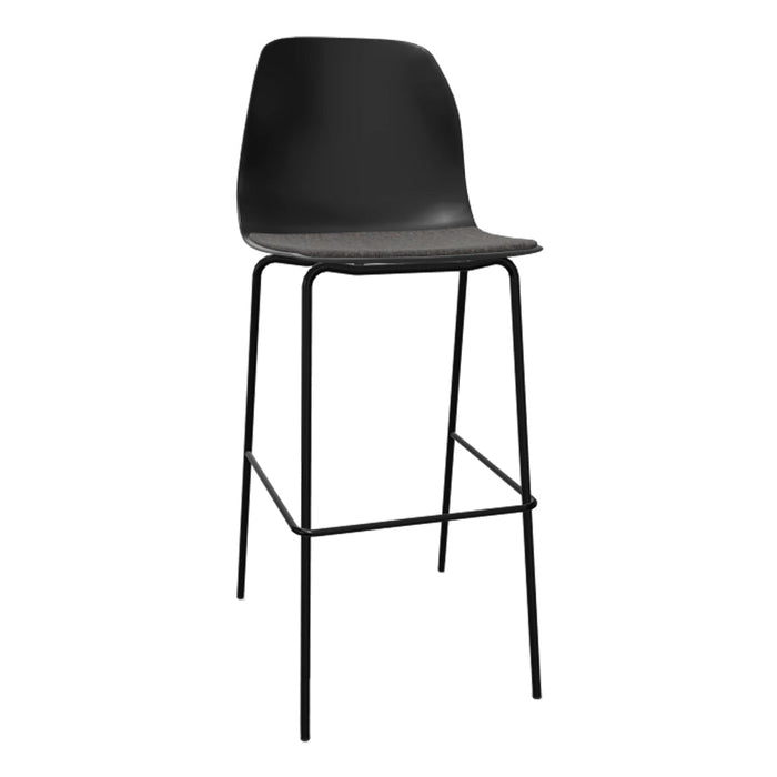 Pelican 08 Bar Stool - 4 Leg, Black Lacquered Metal - Seat Upholstered