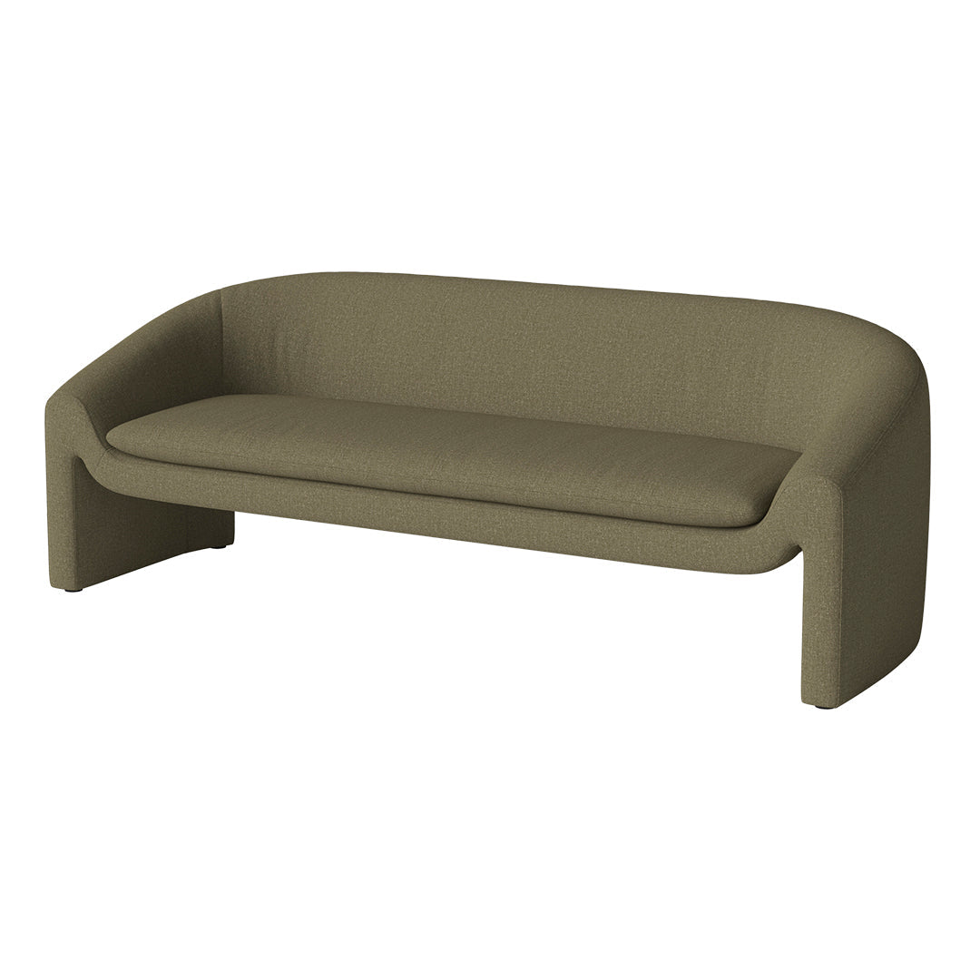 Olive green modern sofa with a smooth, textured fabric and minimalist design. Perfect for contemporary living spaces.