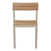 Wood finish seat with light beige metal frame, featuring a minimalist design suitable for modern decor.