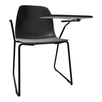 Black chair with a sleek design and a gray seat, featuring minimalist lines and a modern style.