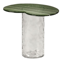 Green textured top with a glossy finish, paired with a clear, hammered glass base.