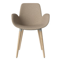Beige patterned chair with light wooden legs, featuring a textured fabric upholstery for a modern look.