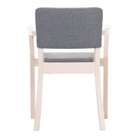 Gray upholstery with a textured finish on a light wood frame, showcasing minimalist design and modern aesthetics.