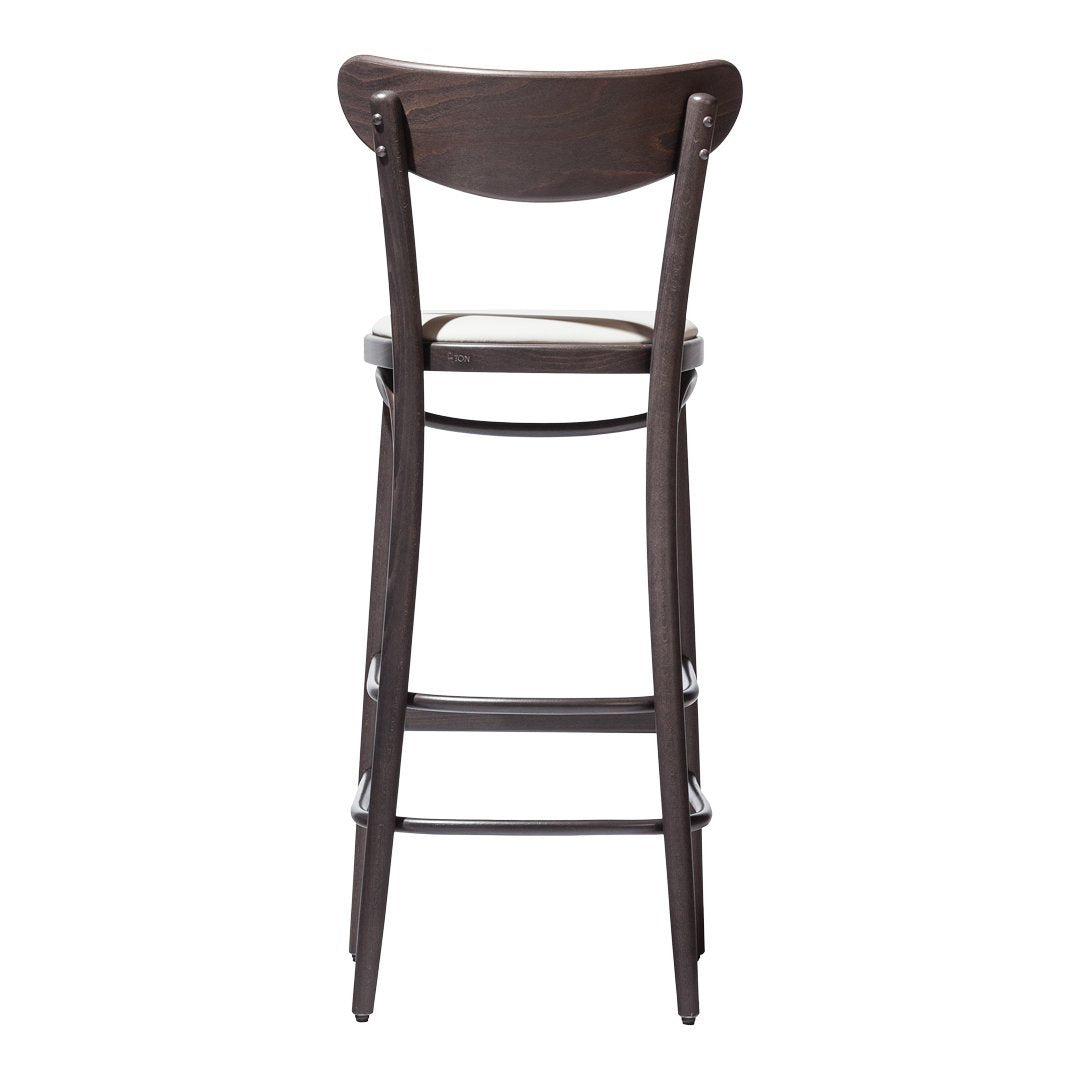 Dark wood bar stool with a smooth, minimalist design and subtle grain pattern, offering a modern aesthetic.