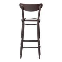 Dark wood bar stool with a smooth, minimalist design and subtle grain pattern, offering a modern aesthetic.