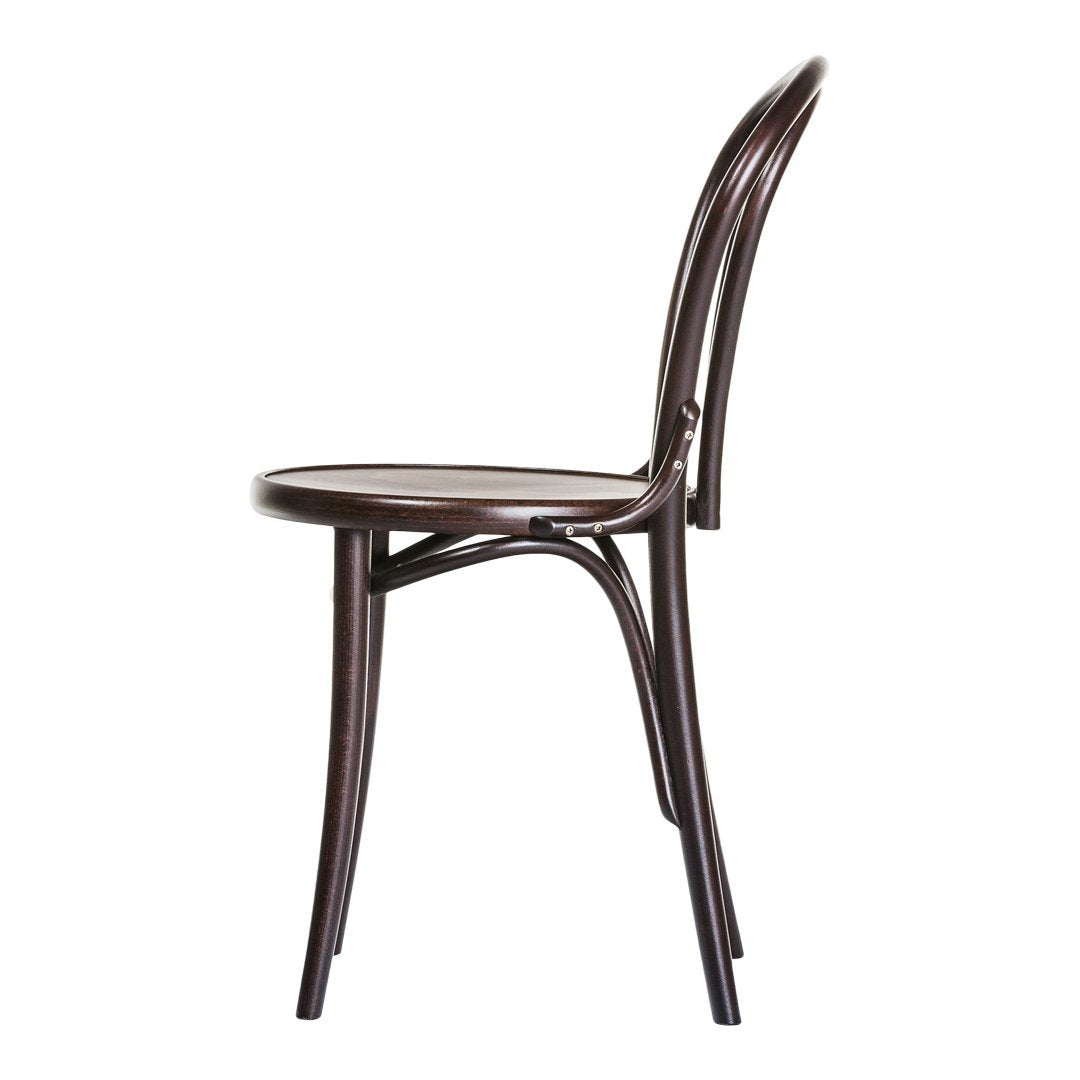 Brown bentwood chair with a sleek, minimalist design, featuring smooth lines and a classic finish.