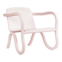 Pink modern chair with smooth curves and minimalist design, ideal for contemporary spaces.