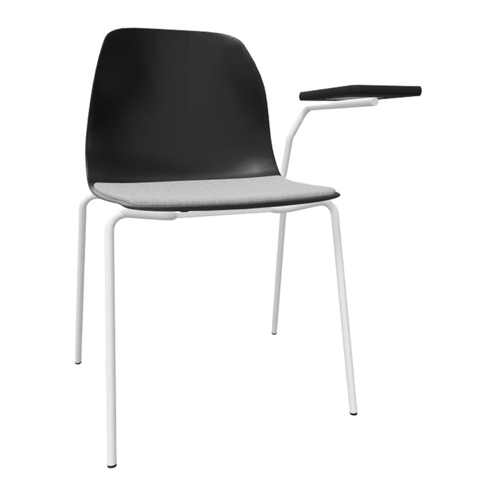 Pelican 08 Chair - Left Fixed Tablet - 4 Leg, White Lacquered Metal - Seat Upholstered