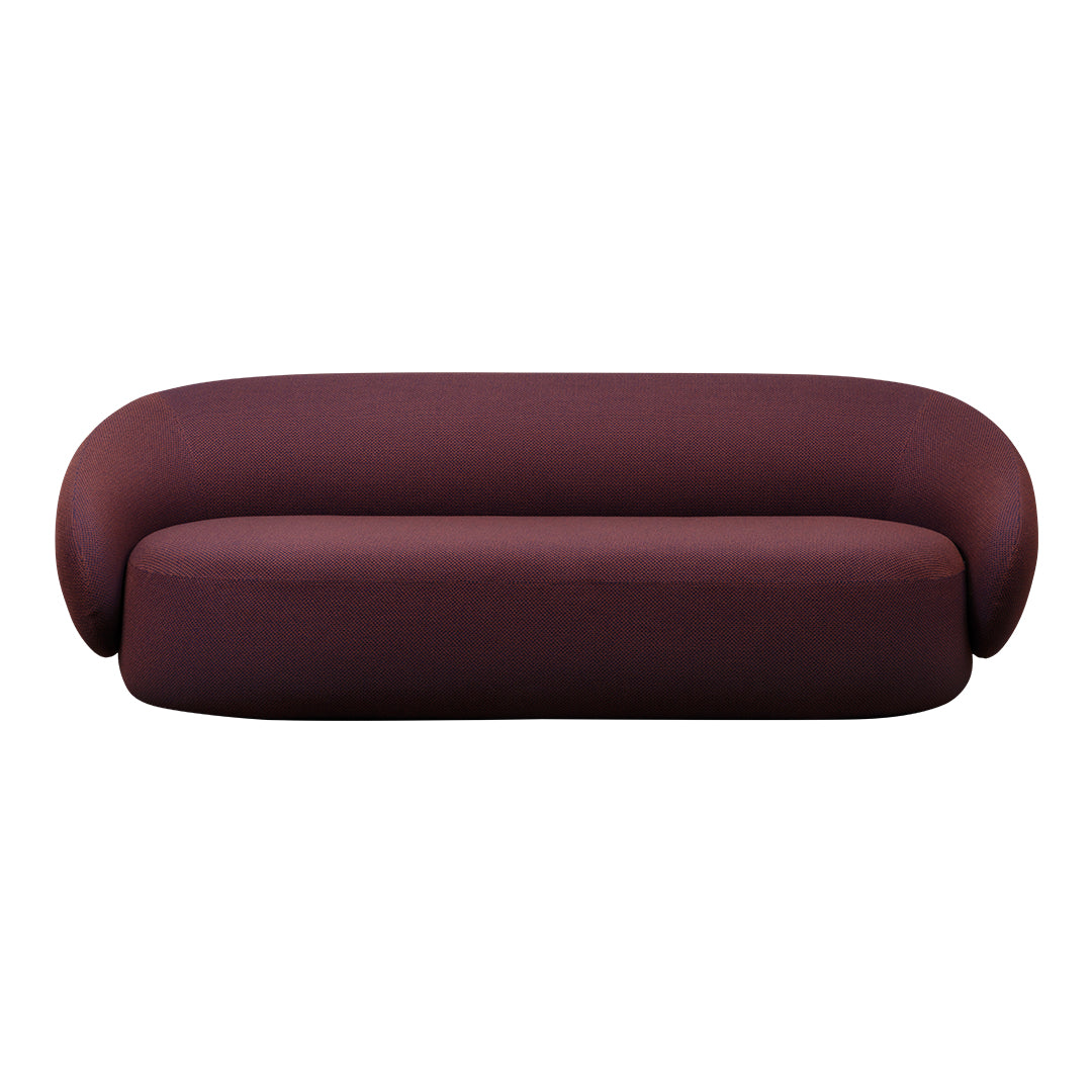 Deep burgundy sofa with a smooth texture and rounded edges, perfect for modern interior decor.
