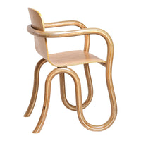 Light wood chair with smooth curves and layered textures, showcasing natural wood grain patterns.