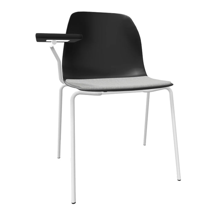 Pelican 08 Chair - Right Fixed Tablet - 4 Leg, White Lacquered Metal - Seat Upholstered