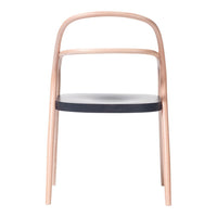 Light wood frame with a sleek black seat, featuring a minimalist and modern design. Ideal for contemporary spaces.