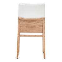 White upholstered backrest with natural wood frame and smooth finish, showcasing a minimalist design.