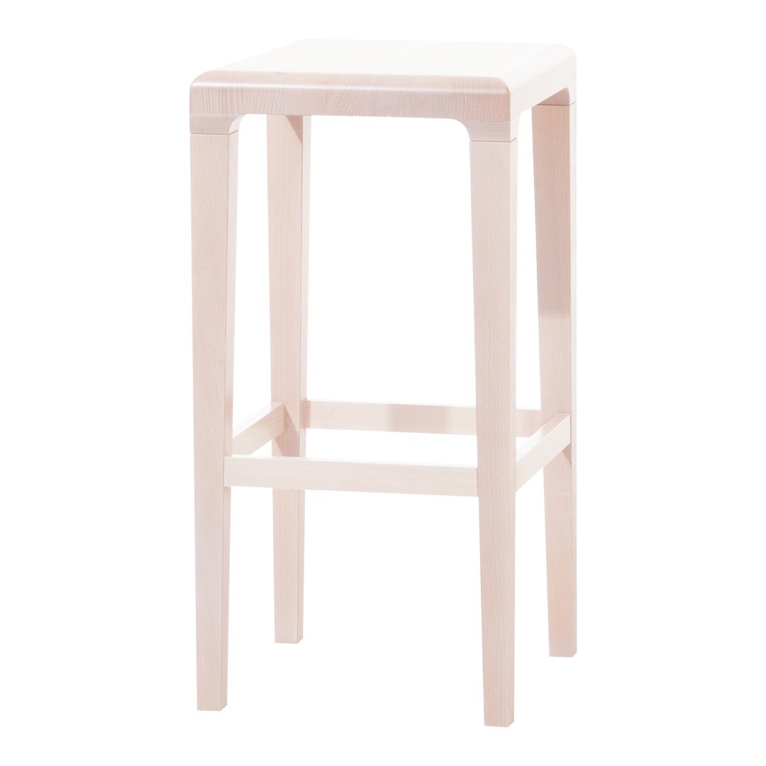 Simple natural wood bar stool in light beige finish, featuring a smooth surface and clean, minimalist design.