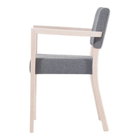 Gray upholstered chair with a light wood frame and clean, modern lines. Perfect for stylish interiors.